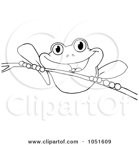 Royalty-Free Vector Clip Art Illustration of an Outlined Frog On A Twig by Hit Toon