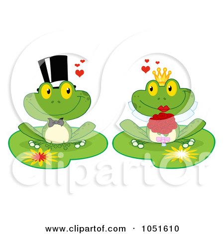 Royalty-Free Vector Clip Art Illustration of a Frog Bride And Groom On Lily Pads by Hit Toon