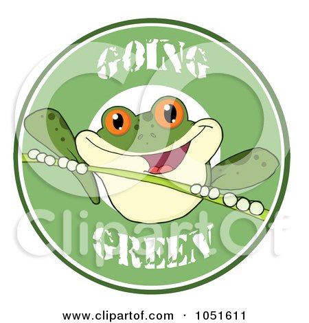 Royalty-Free Vector Clip Art Illustration of a Green Frog On A Twig On A Going Green Circle by Hit Toon