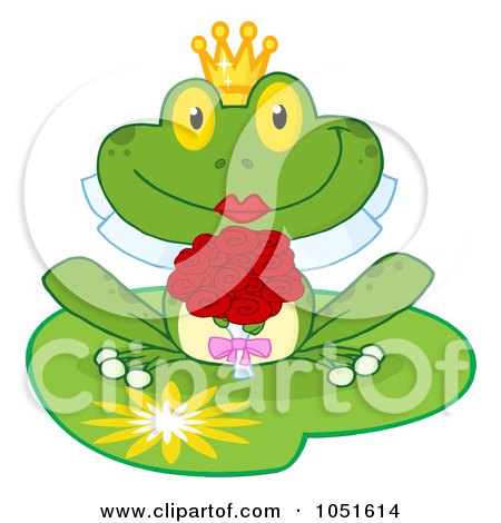 Royalty-Free Vector Clip Art Illustration of a Frog Bride On A Lilypad by Hit Toon