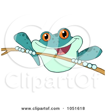 Royalty-Free Vector Clip Art Illustration of a Blue Frog On A Twig by Hit Toon