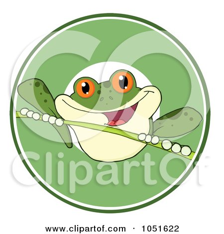 Royalty-Free Vector Clip Art Illustration of a Green Frog On A Twig Logo by Hit Toon