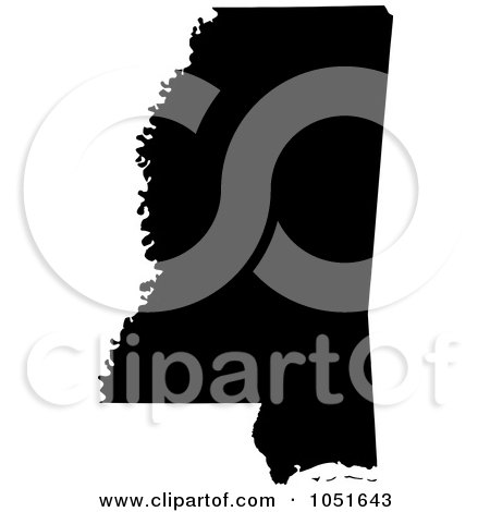 Royalty-Free Vector Clip Art Illustration of a Black Silhouetted Shape Of The State Of Mississippi, United States by Jamers