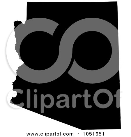 Royalty-Free Vector Clip Art Illustration of a Black Silhouetted Shape Of The State Of Arizona, United States by Jamers