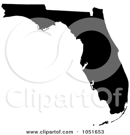 Royalty-Free Vector Clip Art Illustration of a Black Silhouetted Shape Of The State Of Florida, United States by Jamers