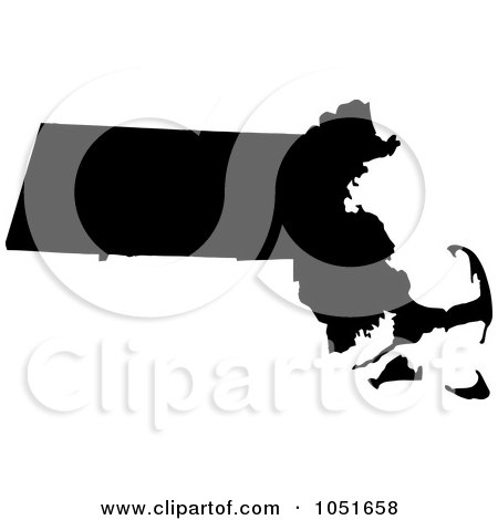 Royalty-Free Vector Clip Art Illustration of a Black Silhouetted Shape Of The State Of Massachusetts, United States by Jamers