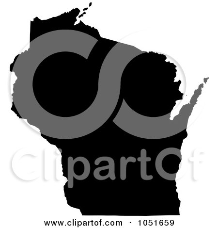Royalty-Free Vector Clip Art Illustration of a Black Silhouetted Shape Of The State Of Wisconsin, United States by Jamers