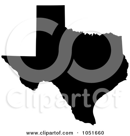 Royalty-Free Vector Clip Art Illustration of a Black Silhouetted Shape Of The State Of Texas, United States by Jamers