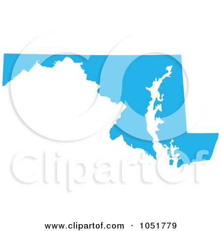 Royalty-Free Vector Clip Art Illustration of a Blue Silhouetted Shape Of The State Of Maryland, United States by Jamers