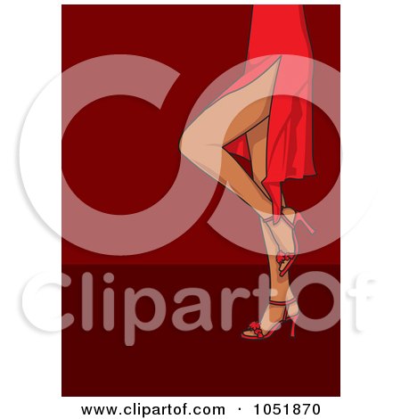 Royalty-Free Vector Clip Art Illustration of a Sexy Woman's Legs, Red Dress And Heels Over Red by Any Vector