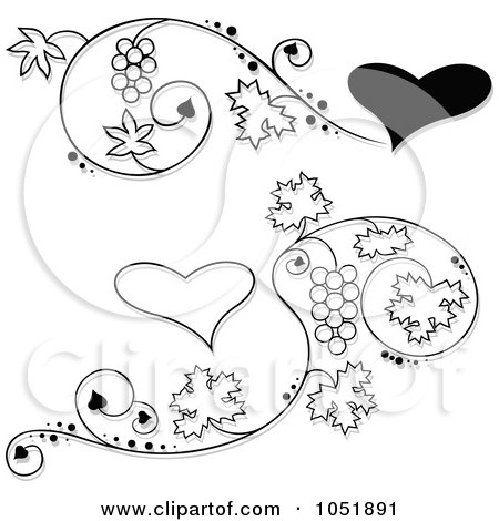 Royalty-Free Vector Clip Art Illustration of a Digital Collage Of Black And White Grape Vine And Heart Designs With Shadows by dero
