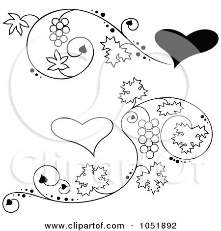 Royalty-Free Vector Clip Art Illustration of a Digital Collage Of Black And White Grape Vine And Heart Designs by dero