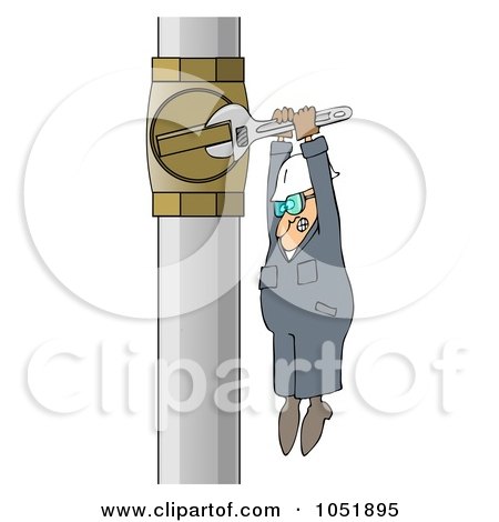 Royalty-Free Vector Clip Art Illustration of a Worker Adjusting A Pipe With A Small Wrench by djart