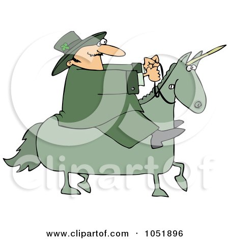Royalty-Free Vector Clip Art Illustration of a Leprechaun Riding A Green Unicorn by djart
