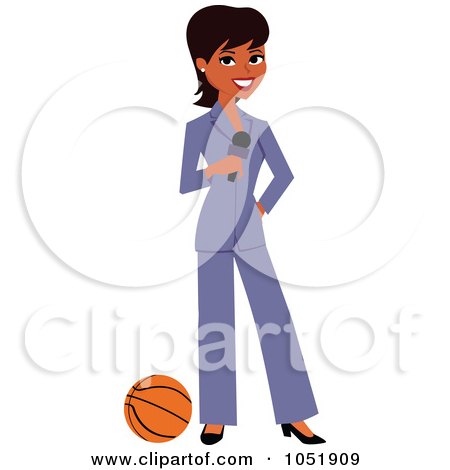 Royalty-Free Vector Clip Art Illustration of a Beautiful Black Female Basketball News Reporter In A Pant Suit by Monica