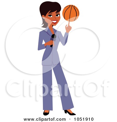 Royalty-Free Vector Clip Art Illustration of a Black Female News Reporter Spinning A Basketball On Her Finger by Monica