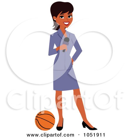 Royalty-Free Vector Clip Art Illustration of a Beautiful Black Female Basketball News Reporter In A Skirt Suit by Monica