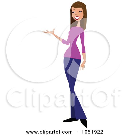Royalty-Free Vector Clip Art Illustration of a Brunette Woman Standing And Presenting by peachidesigns