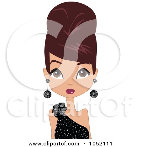 Royalty-Free Vector Clip Art Illustration of a Brunette Woman In A Black Dress, Wearing Her Hair Up In A Bee Hive by peachidesigns