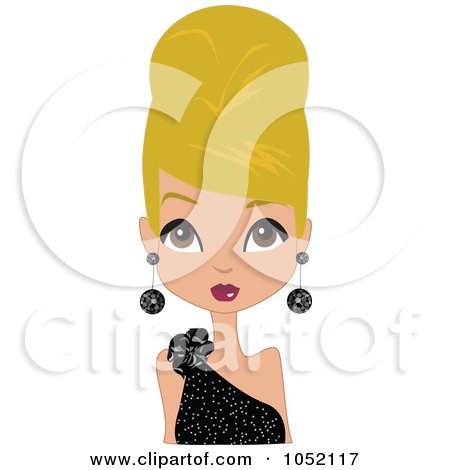 Royalty-Free Vector Clip Art Illustration of a Blond Woman In A Black Dress, Wearing Her Hair Up In A Bee Hive by peachidesigns
