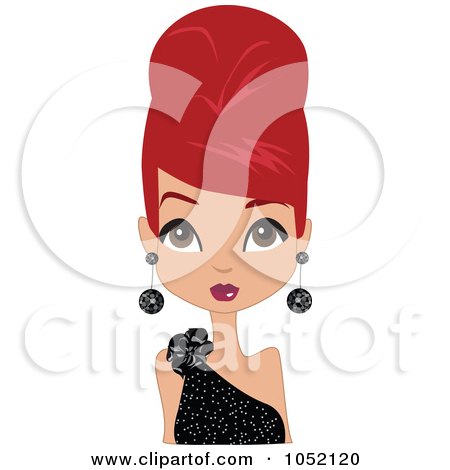 Royalty-Free Vector Clip Art Illustration of a Red Haired Woman In A Black Dress, Wearing Her Hair Up In A Bee Hive by peachidesigns