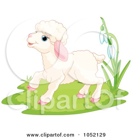 Royalty-Free Vector Clip Art Illustration of a Spring Lamb Near Flowers by Pushkin