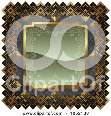 Royalty-Free Vector Clip Art Illustration of an Ornate Olive Green, Gray And Gold Frame With Copyspace by AtStockIllustration