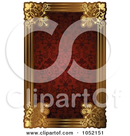 Royalty-Free Vector Clip Art Illustration of an Ornate Red Pattern And Gold Frame With Copyspace by AtStockIllustration