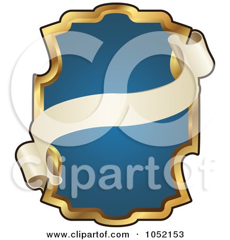 Royalty-Free Vector Clip Art Illustration of an Ornate Blue And Gold Banner Frame With Copyspace by AtStockIllustration