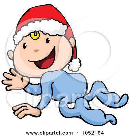 Royalty-Free Vector Clip Art Illustration of a Crawling Cartoon Baby Wearing A Santa Hat And Waving by AtStockIllustration