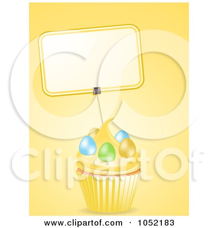 Royalty-Free 3d Vector Clip Art Illustration of a 3d Blank Label On An Easter Cupcake by elaineitalia