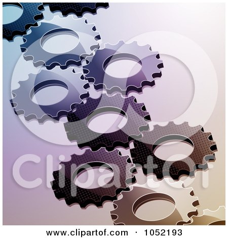 Royalty-Free Vector Clip Art Illustration of a Background Of Glossy Interlinked Gear Cogs by elaineitalia