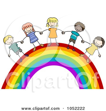 Royalty-Free Vector Clip Art Illustration of Doodled Kids On A Rainbow by BNP Design Studio
