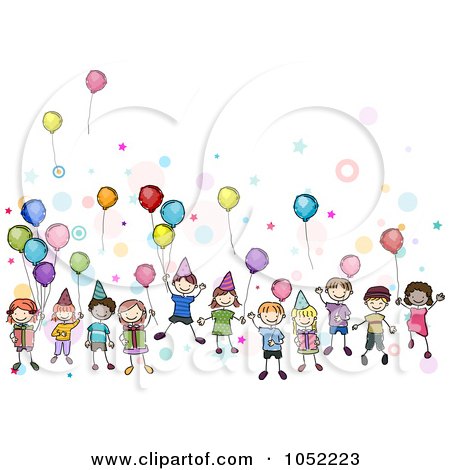 Royalty-Free Vector Clip Art Illustration of a Group Of Party Kids With Balloons by BNP Design Studio