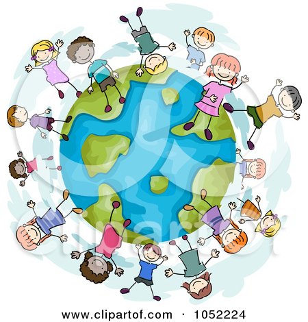 Royalty-Free Vector Clip Art Illustration of a Doodled Globe With Diverse Children by BNP Design Studio