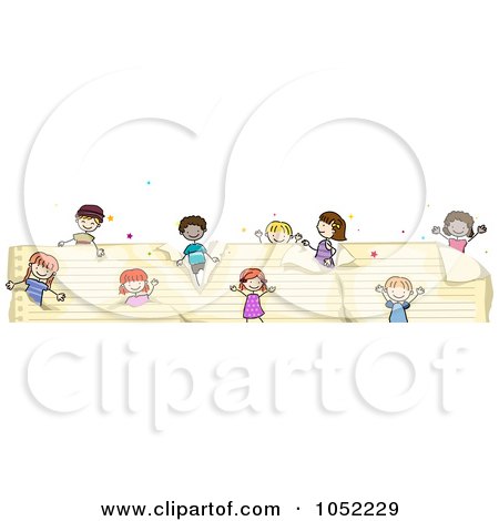 Royalty-Free Vector Clip Art Illustration of a Border Of Doodled Kids On Ruled Paper by BNP Design Studio