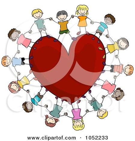 Royalty-Free Vector Clip Art Illustration of a Doodled Kids Holding Hands Around A Heart by BNP Design Studio