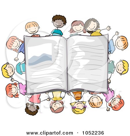 Royalty-Free Vector Clip Art Illustration of Doodled Students Around An Open Book by BNP Design Studio