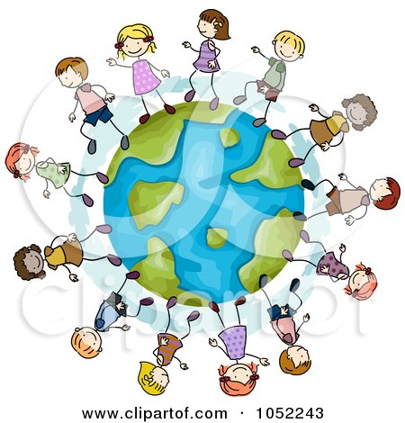 Royalty-Free Vector Clip Art Illustration of Doodled Kids Playing On A Globe by BNP Design Studio