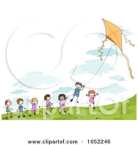 Royalty-Free Vector Clip Art Illustration of Doodled Children Playing With A Kite by BNP Design Studio