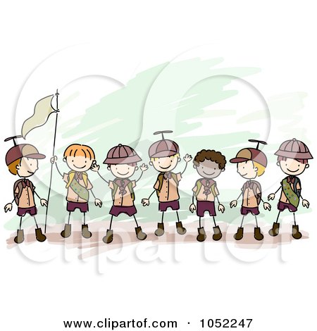 Royalty-Free Vector Clip Art Illustration of Doodled Boy Scouts Holding A Flag by BNP Design Studio