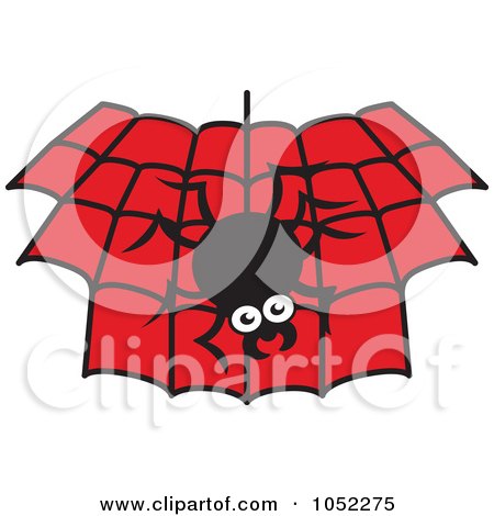 Royalty-Free Vector Clip Art Illustration of a Spider Hanging Down Over A Black And Red Web by Zooco