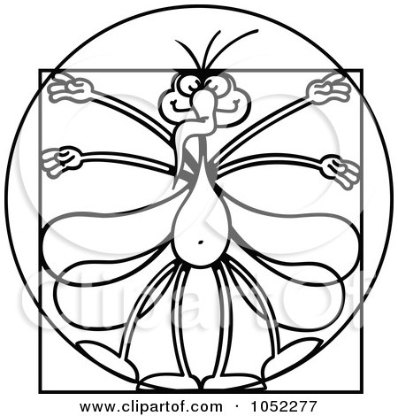 Royalty-Free Vector Clip Art Illustration of a Black And White Vitruvian Mosquito by Zooco