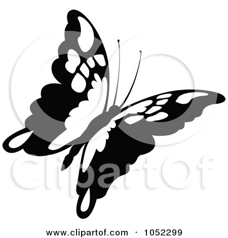 Royalty-Free Vector Clip Art Illustration of a Black And White Flying Butterfly Logo - 1 by dero