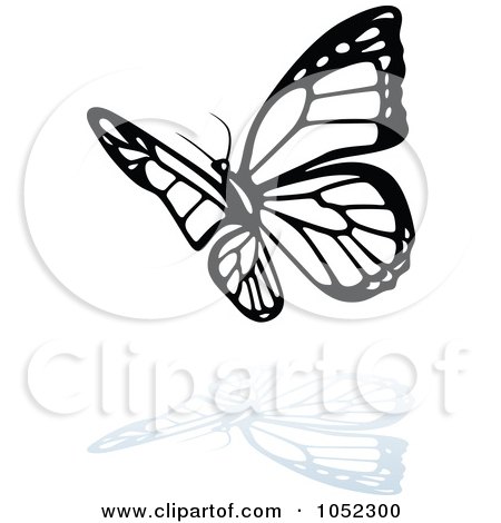 Royalty-Free Vector Clip Art Illustration of a Black And White Butterfly Logo With A Reflection - 8 by dero