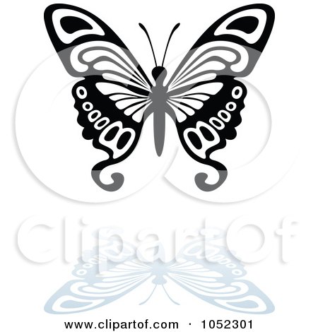 Royalty-Free Vector Clip Art Illustration of a Black And White Butterfly Logo With A Reflection - 9 by dero