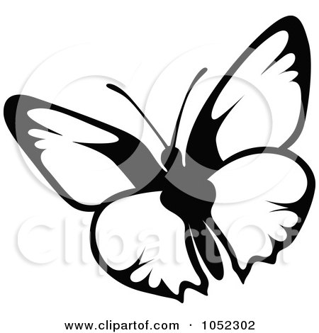 Royalty-Free Vector Clip Art Illustration of a Black And White Flying Butterfly Logo - 12 by dero