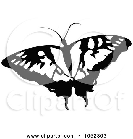 Royalty-Free Vector Clip Art Illustration of a Black And White Flying Butterfly Logo - 6 by dero