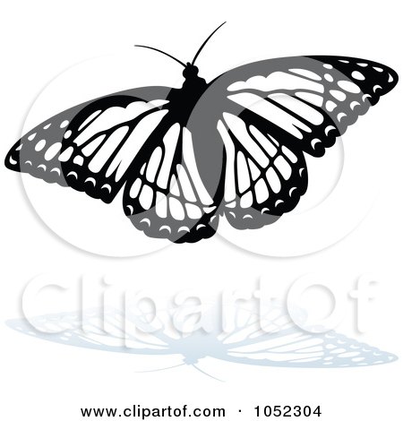 Royalty-Free Vector Clip Art Illustration of a Black And White Butterfly Logo With A Reflection - 2 by dero