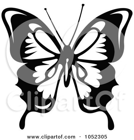 Royalty-Free Vector Clip Art Illustration of a Black And White Flying Butterfly Logo - 4 by dero